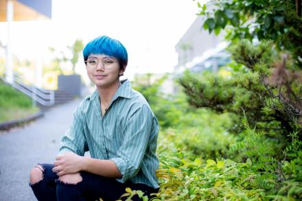 Talela sits amongst greenery on VIU's Nanaimo campus